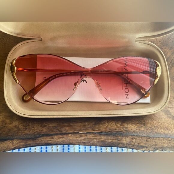 Chloe CE163S 823 Sunglasses Women's Gold/Pink Gradient Lens Fashion Shield 60mm - Picture 6 of 12